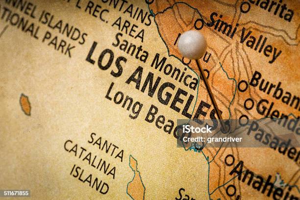 Map With Los Angeles Stock Photo - Download Image Now - Atlas Statue, California, Cartographer