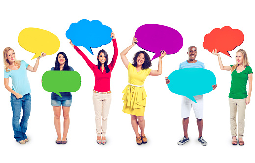 Multi-Ethnic Group of People with Speech Bubbles