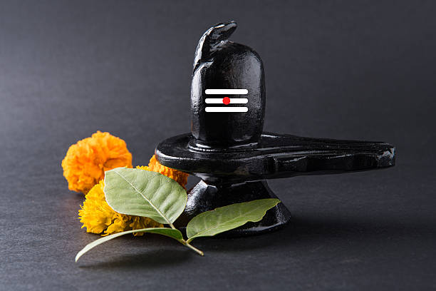 shiva linga linga composée de pierre noire, mahashivratri - shivalinga photos et images de collection