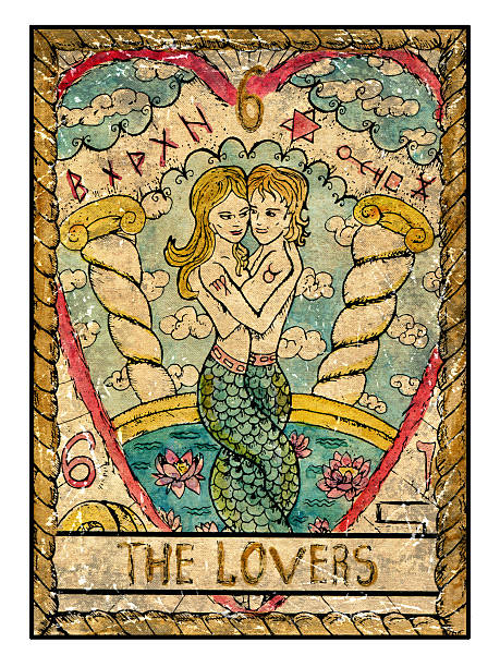the old tarot card. the lovers - 塔羅牌 插圖 幅插畫檔、美工圖案、卡通及圖標