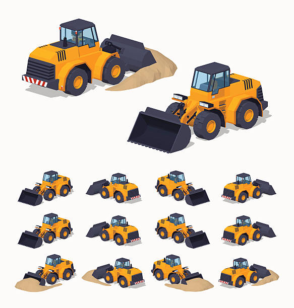 gelbe schwere bulldozer - earth mover bulldozer construction scoop stock-grafiken, -clipart, -cartoons und -symbole