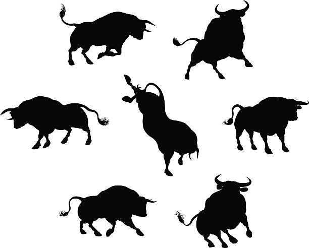 illustrations, cliparts, dessins animés et icônes de bull silhouettes de - charger comportement animal