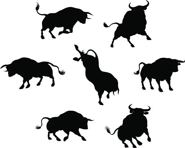 Vector illustration of Bull Silhouettes