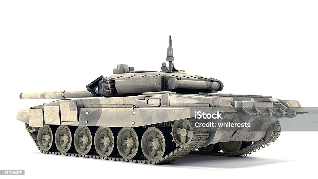 T-90 Main Battle Tank, isolated on white background Old battle Tank isolated on the white background Military Stock Photo