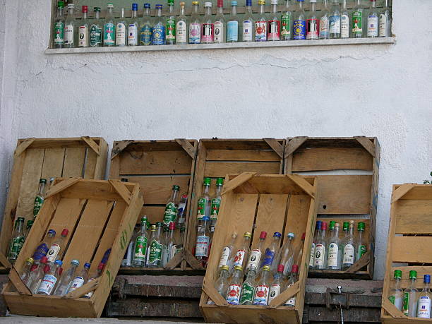 istock bottles of Ouzo 511710689