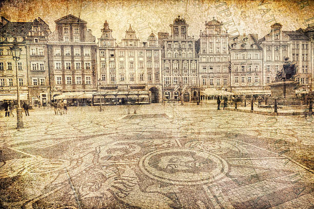Wroclaw town market in retro style