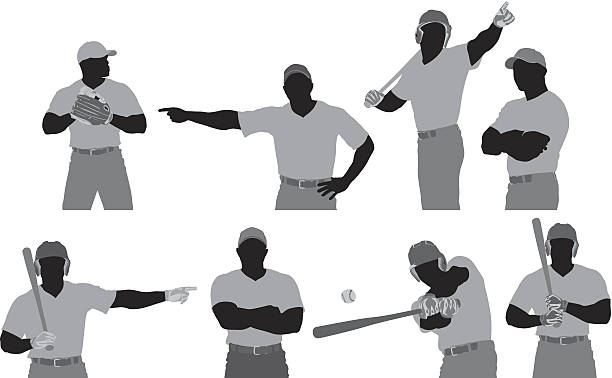 baseballista w różnych pozycji - playing baseball white background action stock illustrations