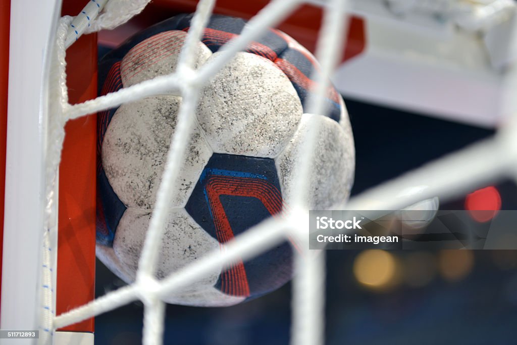 Handball - Goal Handball in the corner of a handball goal. Aspirations Stock Photo