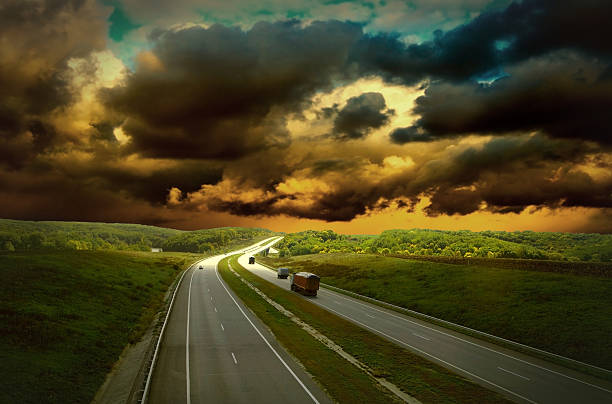 Beautiful view on the road under sky with clouds