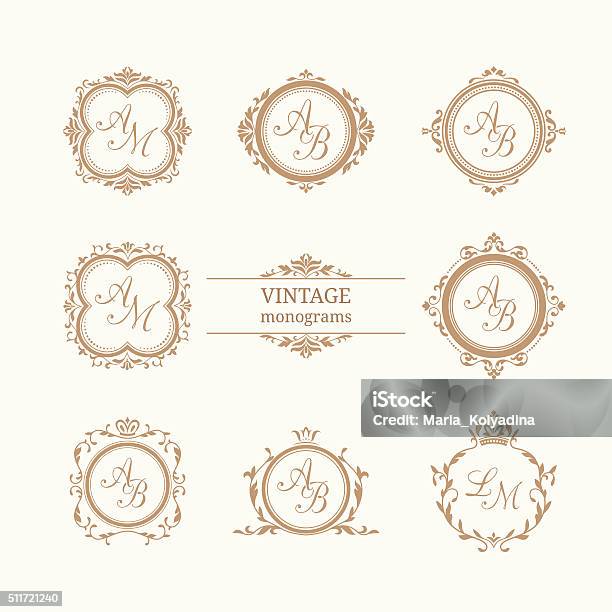 Set Of Elegant Floral Monograms Stock Illustration - Download Image Now - Coat Of Arms, Wedding, Insignia