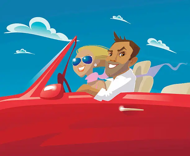 Vector illustration of people in an open car