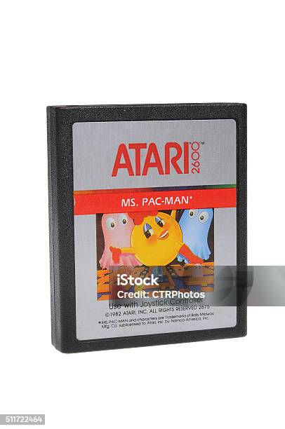 Ms Pacman Atari 2600 Game Cartridge Stock Photo - Download Image Now - Leisure Games, Bullet Cartridge, Kabuki