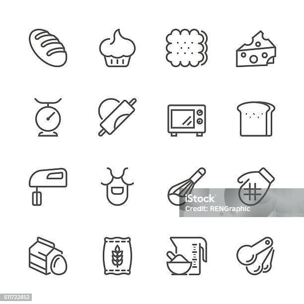 Flat Line Icons Baking Series Stock Illustration - Download Image Now - Icon Symbol, Bread, Bakery