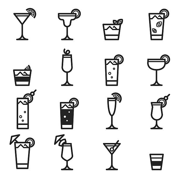 illustrazioni stock, clip art, cartoni animati e icone di tendenza di cocktail icone - vector alcohol cocktail highball glass