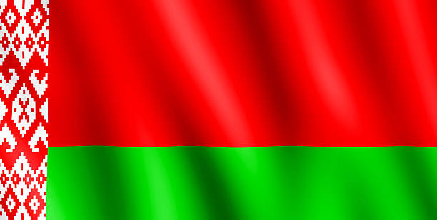 Flag of Belarus waving in the wind giving an undulating texture of folds in the fabric. The Image is in the official ratio of the flag - 1:2.