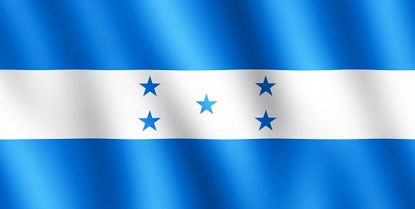 Flag of Honduras waving in the wind giving an undulating texture of folds in the fabric. The Image is in the official ratio of the flag - 1:2.