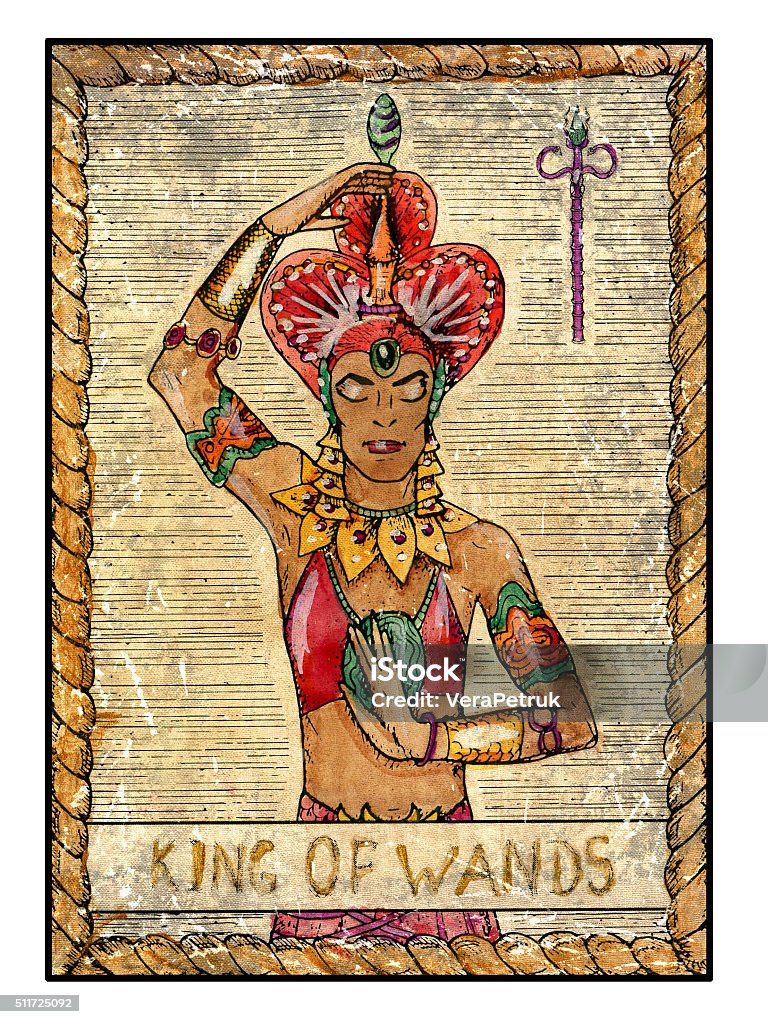 The Old Card King Of Wands Stock Illustration - Download Image Now King Card, Magic Wand, Tarot Cards - iStock