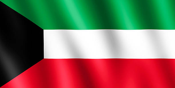 Flag of Kuwait waving in the wind giving an undulating texture of folds in the fabric. The Image is in the official ratio of the flag - 1:2.
