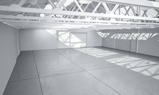 istock Clean bright warehouse car showroom 3D rendering 511729220