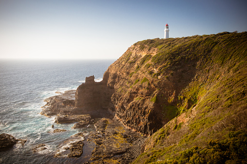 Cape Schanck Lighthouse at sunset in Mornington Peninsula, Victoria, Australia