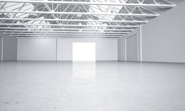 istock Clean bright warehouse car showroom 3D rendering 511732358