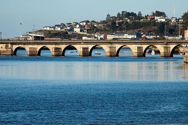 Front view of ancient stone bridge in Viveiro, Lugo province, Galicia, Spain.
