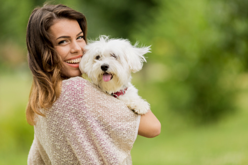 Young woman with a maltese dog