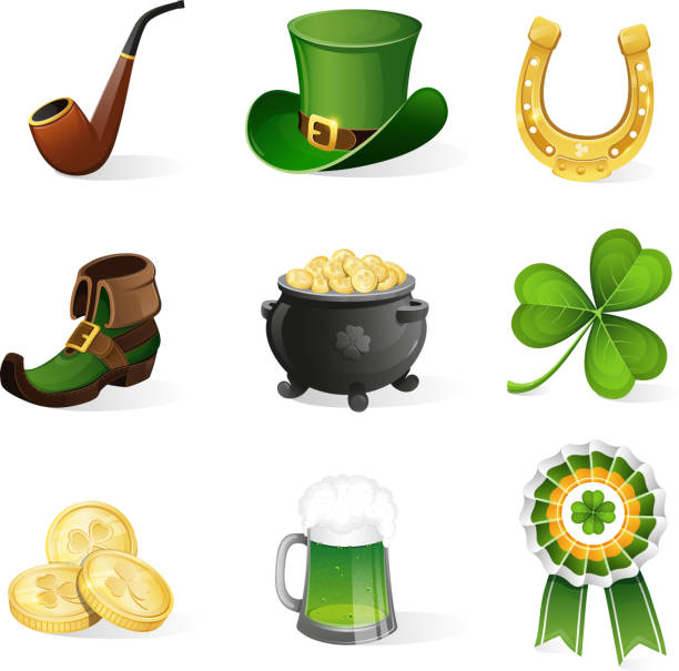 St. Patrick's Day icons St. Patrick's Day icon set. Holiday symbols isolated on white background. EPS10. Contains transparent objects leprechaun hat stock illustrations