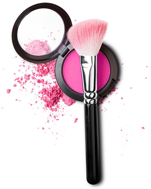 con maquillaje cepillo de colorete - make up brush face powder make up isolated fotografías e imágenes de stock