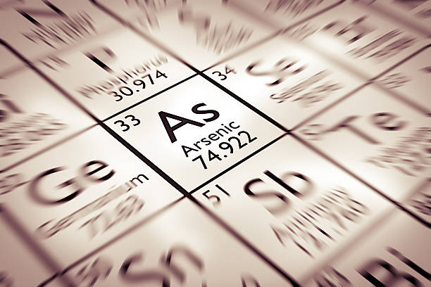 Focus on Arsenic Chemical Element from the Mendeleev periodic table stock photo