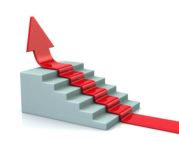 istock Stairs and red up arrow 511740416