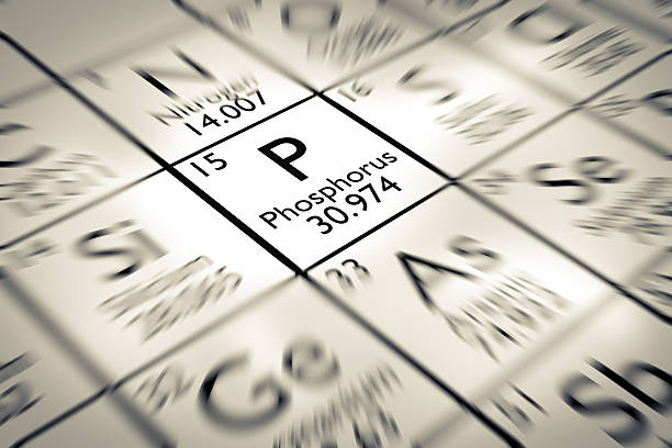 Focus on Phosphorus chemical Element from the Mendeleev periodic table stock photo