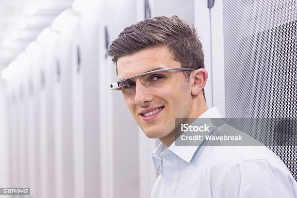 Businessman Working In The Server Room Stock Photo - Download Image Now - 20-29 Years, Adult, Augmented Reality