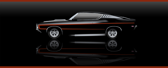 Illustration of a simple Muscle car with clipping mask on a black background