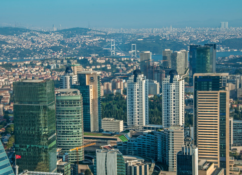 Istanbul, Turkey - August 23, 2014: Skyscrapers and modern office buildings at Levent District.