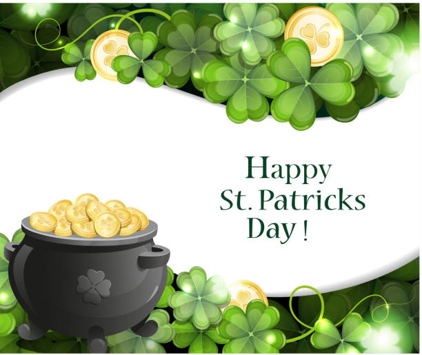 레프러콘 포트 골드 - st patricks day pot of gold clover irish culture stock illustrations