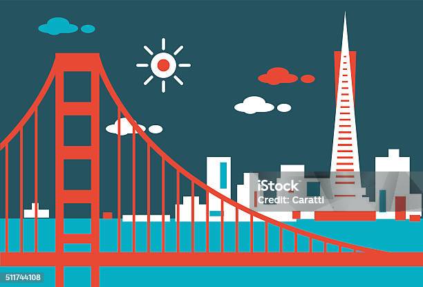 San Francisco Skyline Stock Illustration - Download Image Now - Golden Gate Bridge, Illustration, In Silhouette