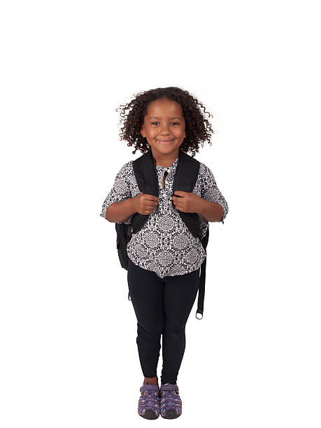 elementary schoolgirl full length isolated mixed race school girl 4 year old girl stock pictures, royalty-free photos & images