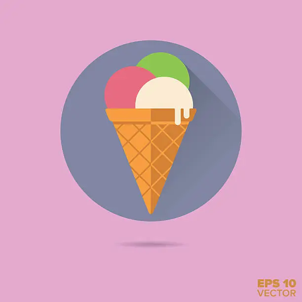 Vector illustration of ice cream cone flat design vector icon