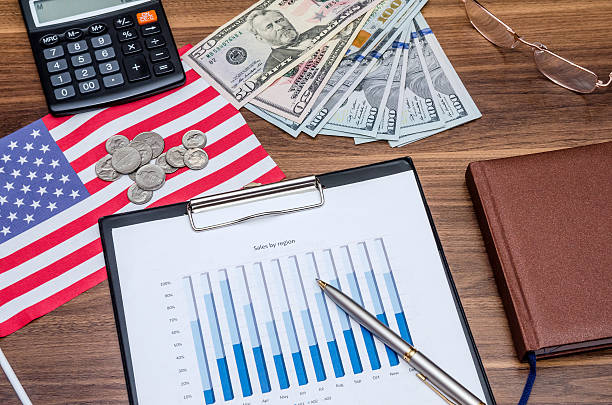 istock Business concept with graph, calculator, money with usa flag 511745054