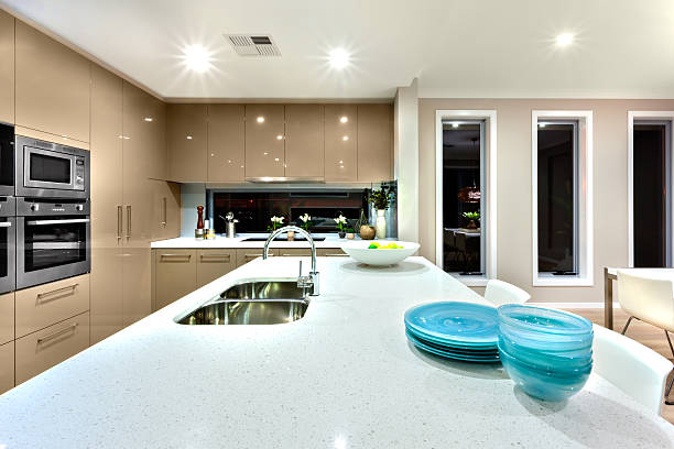 istock Closeup of a white cermic countertop in a modern kitchen 511745344