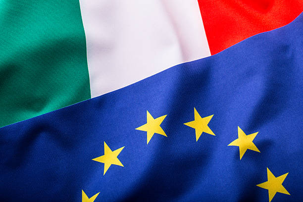 Italia and EU. Italian flag and EU flag