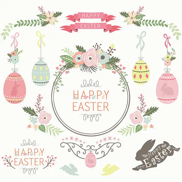 Vector illustration of Floral Easter Design Elements