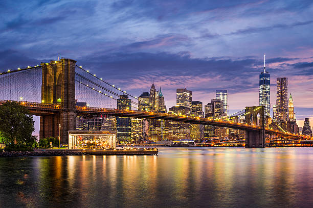 new york city - new york city night brooklyn bridge skyline 뉴스 사진 이미지