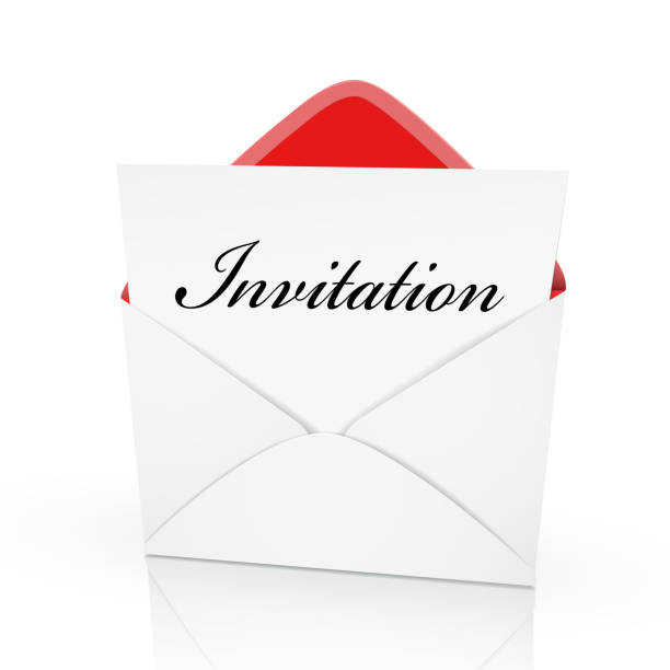 the word invitation on a card the word invitation on a card in an envelope reunion party stock illustrations