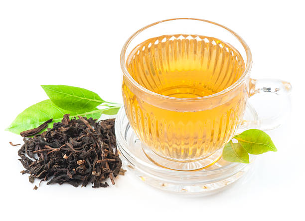 istock Glass Cup Tea with green leaves, Isolated on White Background. 511773811