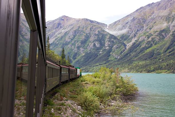 istock White Pass and Yukon Route railway train along Bennett Lake 511774501