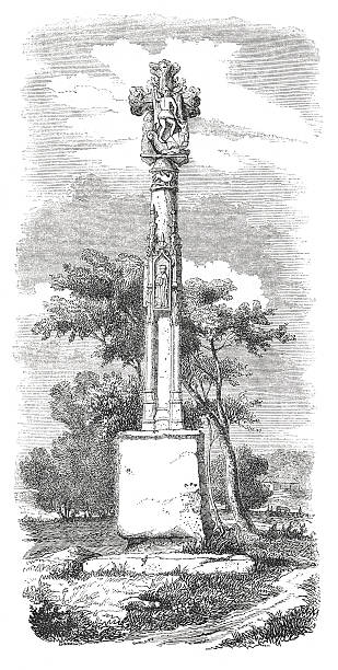 istock Cross Cemetery in Saint-Germain-la-Riviere, France (antique engraving) 511776527
