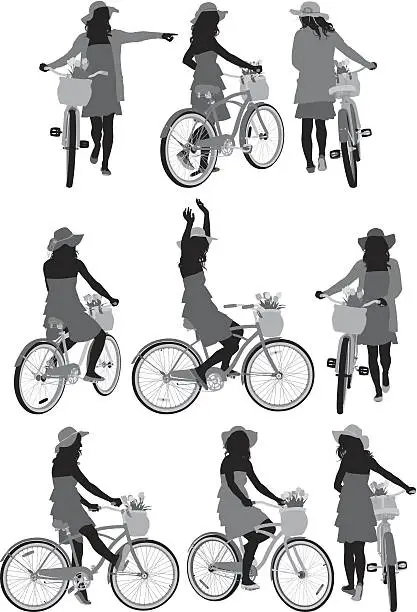 Vector illustration of Various poses of women cyclist