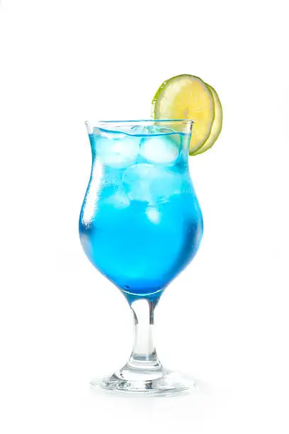 Blue Cocktail with Lime Isolated over White